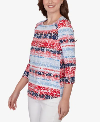 Ruby Rd. Petite Painted Floral Stripe Knit Top In Multi