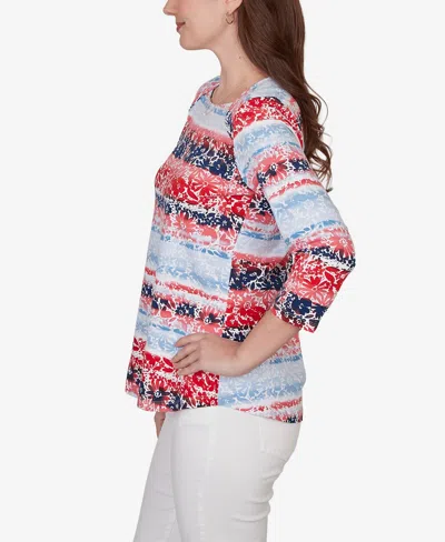 Ruby Rd. Petite Painted Floral Stripe Knit Top In Multi