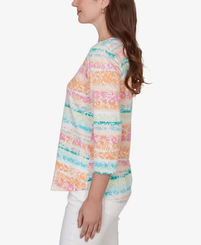 Ruby Rd. Petite Painted Floral Stripe Knit Top In Multi