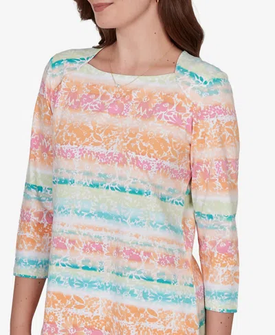 Ruby Rd. Petite Painted Floral Stripe Knit Top In Multi