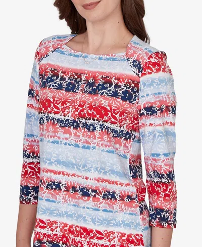 Ruby Rd. Petite Painted Floral Stripe Knit Top In Multi