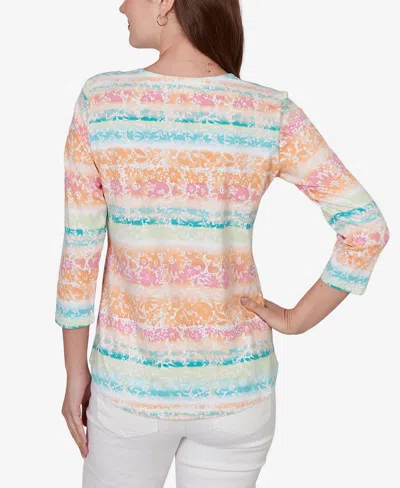 Ruby Rd. Petite Painted Floral Stripe Knit Top In Multi