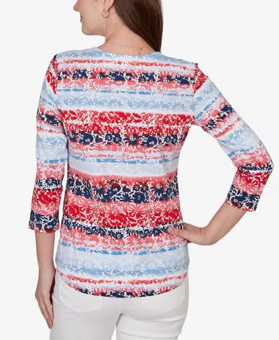 Ruby Rd. Petite Painted Floral Stripe Knit Top In Multi
