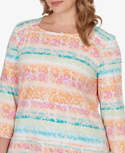 Ruby Rd. Plus Size Painted Floral Stripe Knit Top In Multi