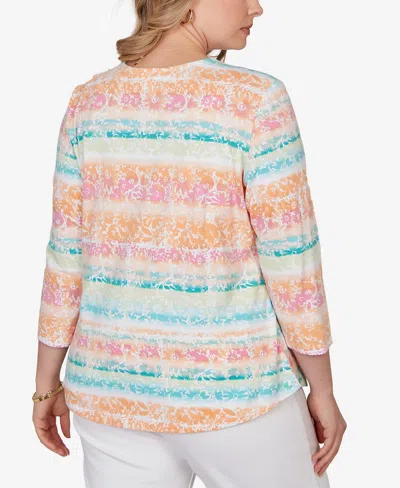 Ruby Rd. Plus Size Painted Floral Stripe Knit Top In Multi
