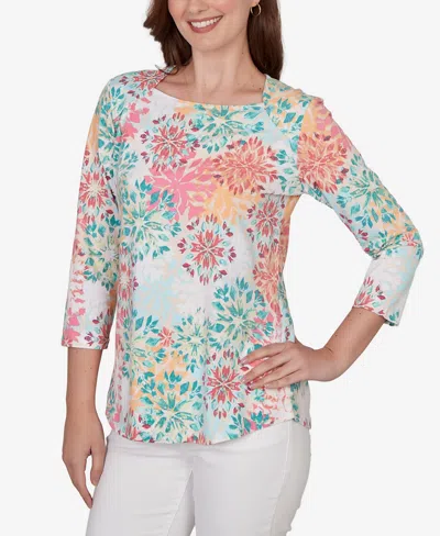 Ruby Rd. Petite Floral Medallion Knit Top In Multi