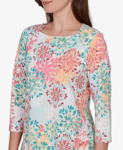 Ruby Rd. Petite Floral Medallion Knit Top In Multi