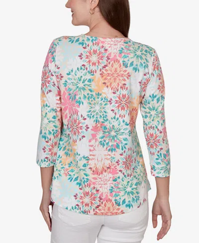 Ruby Rd. Petite Floral Medallion Knit Top In Multi