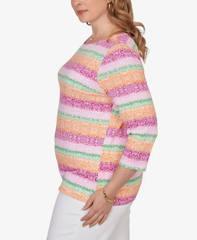 Ruby Rd. Plus Size Stripe Medallion Boat Neck Knit Top In Multi