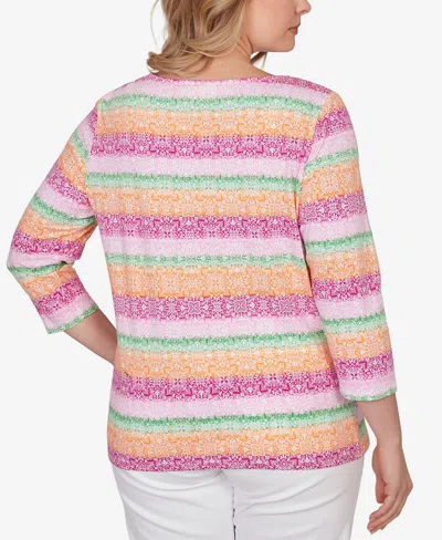 Ruby Rd. Plus Size Stripe Medallion Boat Neck Knit Top In Multi