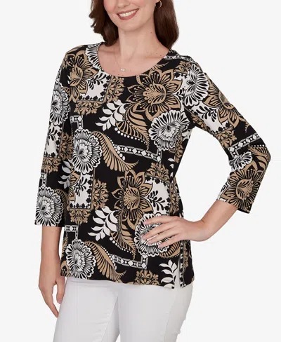 Ruby Rd. Petite Tropical Patchwork Scoop Neck Knit Top In Multi