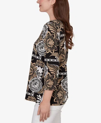 Ruby Rd. Petite Tropical Patchwork Scoop Neck Knit Top In Multi