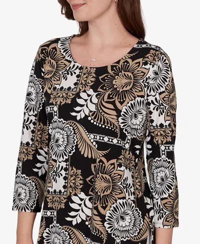 Ruby Rd. Petite Tropical Patchwork Scoop Neck Knit Top In Multi