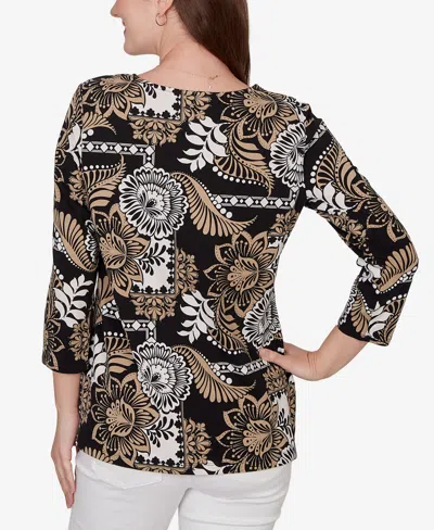 Ruby Rd. Petite Tropical Patchwork Scoop Neck Knit Top In Multi