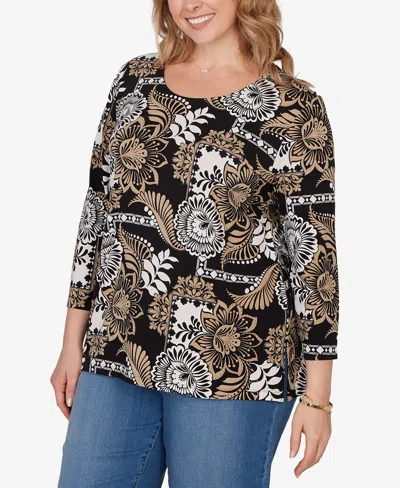 Ruby Rd. Plus Size Tropical Patchwork Scoop Neck Knit Top In Multi