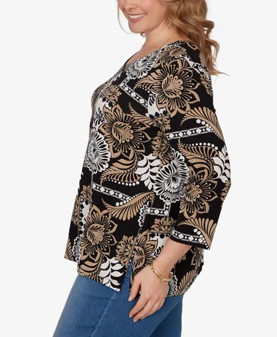 Ruby Rd. Plus Size Tropical Patchwork Scoop Neck Knit Top In Multi