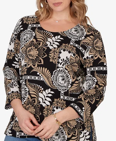 Ruby Rd. Plus Size Tropical Patchwork Scoop Neck Knit Top In Multi