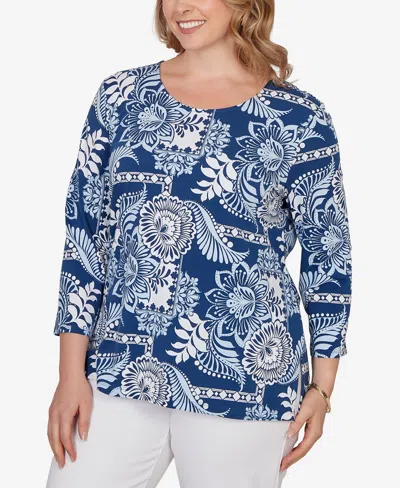 Ruby Rd. Plus Size Tropical Patchwork Scoop Neck Knit Top