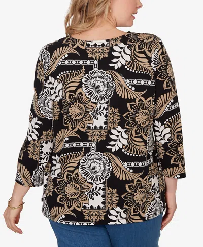 Ruby Rd. Plus Size Tropical Patchwork Scoop Neck Knit Top In Multi