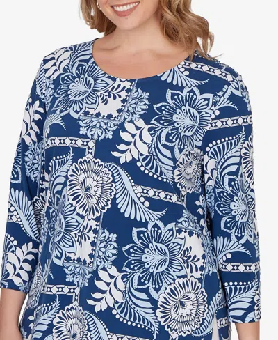 Ruby Rd. Plus Size Tropical Patchwork Scoop Neck Knit Top