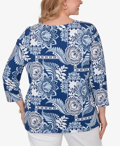 Ruby Rd. Plus Size Tropical Patchwork Scoop Neck Knit Top