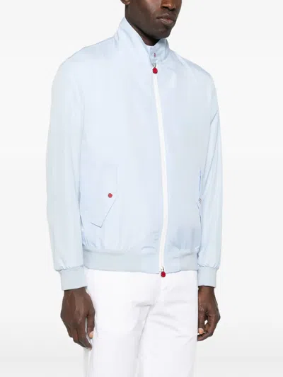 Kiton High Collar Jacket Snap Buttons In Blue