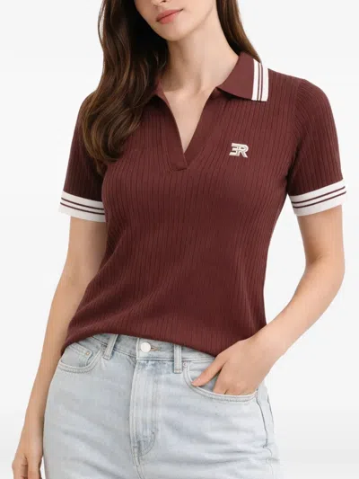 Ermanno Firenze 스트라이프 칼라 폴로 셔츠 In Brown