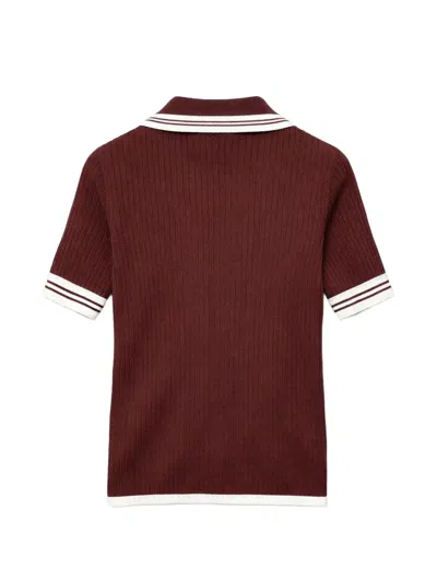 Ermanno Firenze 스트라이프 칼라 폴로 셔츠 In Brown