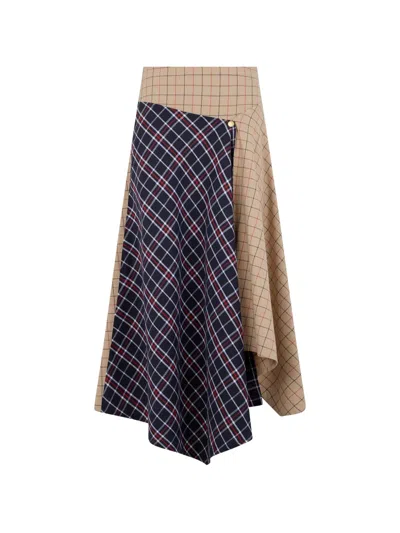 Barbour Check-pattern Asymmetric Skirt In Blue