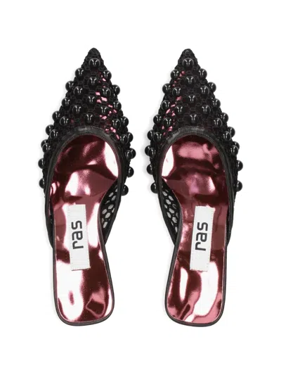 Ras Beaded Mesh Mules In Black