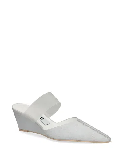 Ras Square Toe Leather Mules In Gray
