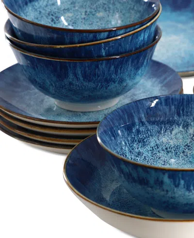 Elama Double Bowl 16 Pc. Dinnerware Set, Service For 4 In Blue