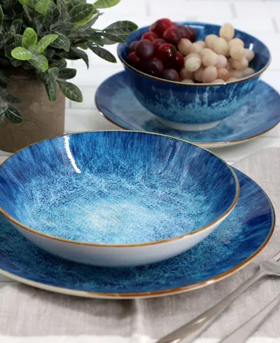 Elama Double Bowl 16 Pc. Dinnerware Set, Service For 4 In Blue