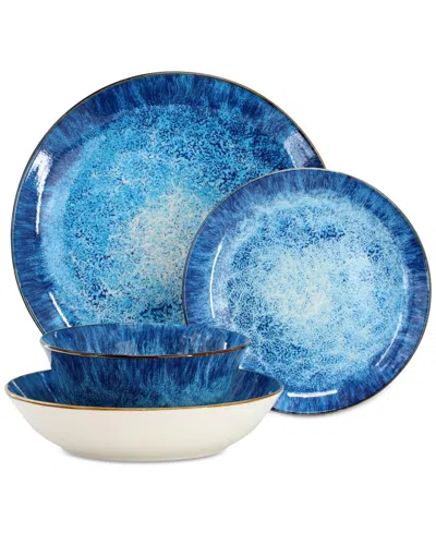 Elama Double Bowl 16 Pc. Dinnerware Set, Service For 4 In Blue