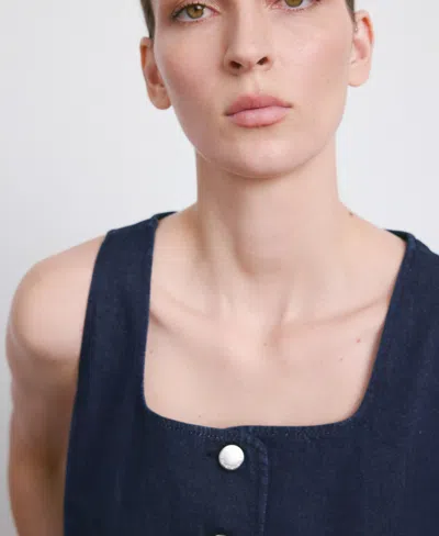 Mango Buttoned Denim Top In Open Blue