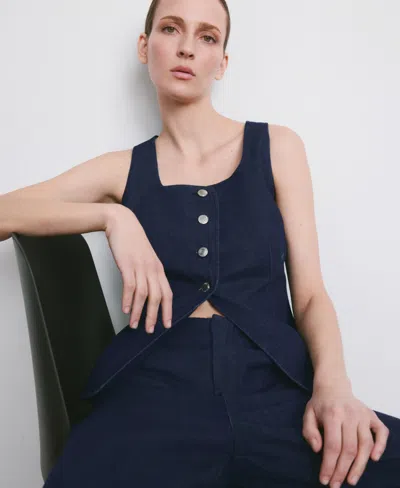 Mango Buttoned Denim Top In Open Blue