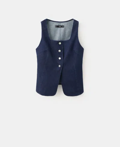 Mango Buttoned Denim Top In Open Blue
