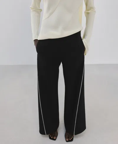 Mango Side Stripe Wide Leg Pants In Black