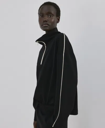 Mango Turtleneck Sweatshirt With Zip Black In Black