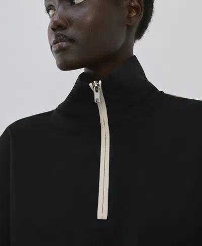 Mango Turtleneck Sweatshirt With Zip Black In Black