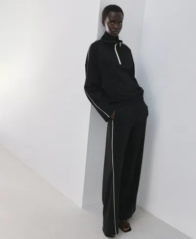 Mango Side Stripe Wide Leg Pants In Black