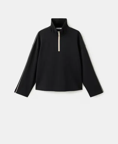 Mango Turtleneck Sweatshirt With Zip Black In Black
