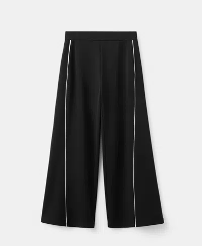Mango Side Stripe Wide Leg Pants In Black