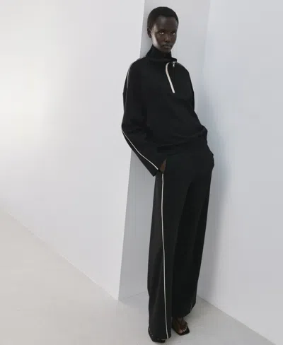 Mango Turtleneck Sweatshirt With Zip Black In Black