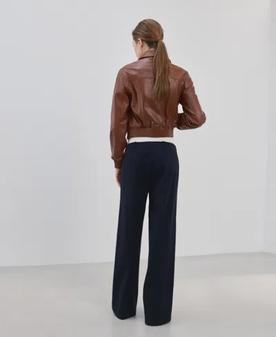 Mango Split Hem Pull-on Straight Leg Knit Pants In Blue
