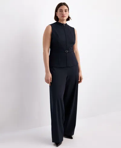 Mango Split Hem Pull-on Straight Leg Knit Pants In Blue
