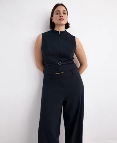 Mango Split Hem Pull-on Straight Leg Knit Pants In Blue