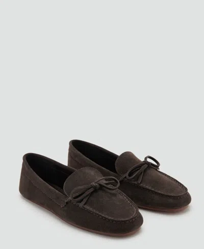 Mango Suede Moccasin With Bow Chocolate In Brown