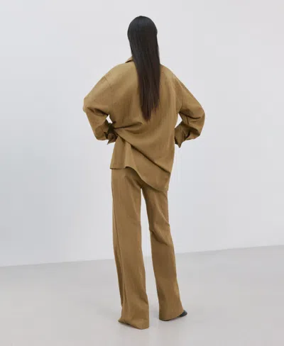 Mango Flat Front Straight Leg Pants In Brown