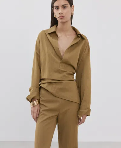 Mango Flat Front Straight Leg Pants In Brown
